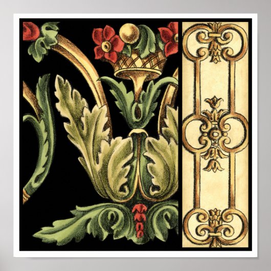 Fornamental Floral Design with Black Borders Poster (Voorkant)