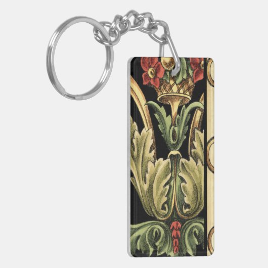 Fornamental Floral Design with Black Borders Sleutelhanger (Voorkant Links)
