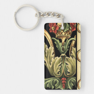 Fornamental Floral Design with Black Borders Sleutelhanger