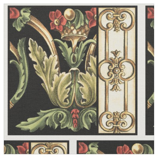 Fornamental Floral Design with Black Borders Stof (Close Up)