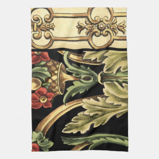 Fornamental Floral Design with Black Borders Theedoek (Verticaal)