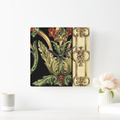 Fornamental Floral Design with Black Borders Vierkante Klok (Huis)
