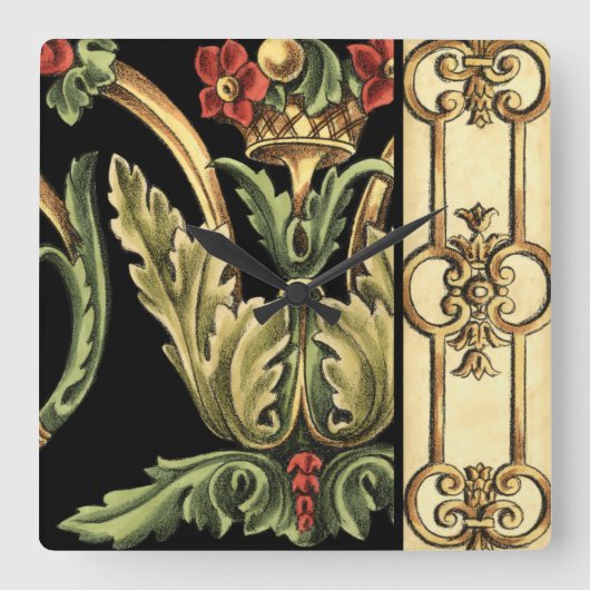 Fornamental Floral Design with Black Borders Vierkante Klok (Voorkant)