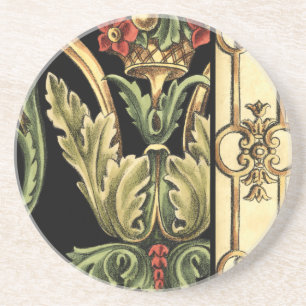 Fornamental Floral Design with Black Borders Zandsteen Onderzetter