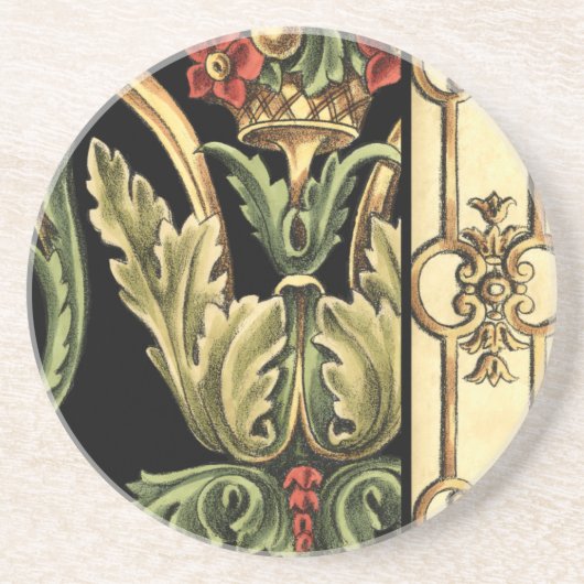 Fornamental Floral Design with Black Borders Zandsteen Onderzetter (Voorkant)