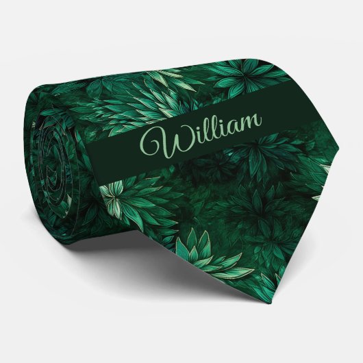 Forrest Green Botanische Monogram Stropdas (Opgerold)