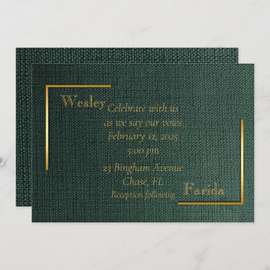 Forrest Green Clean Line bruiloft uitnodiging (Voorkant / Achterkant)