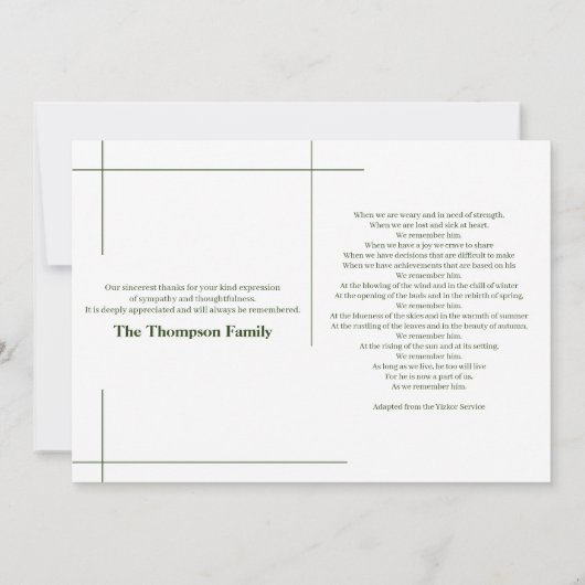 Forrest Green & White in het liefhebben van geheug Bedankkaart (Achterkant)