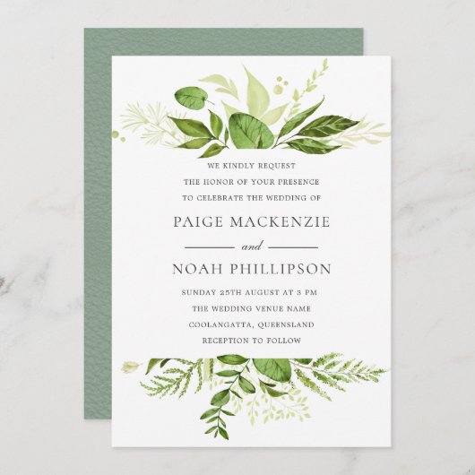 Forrest Greenery Elegant Wedding Invitation Kaart (Voorkant / Achterkant)