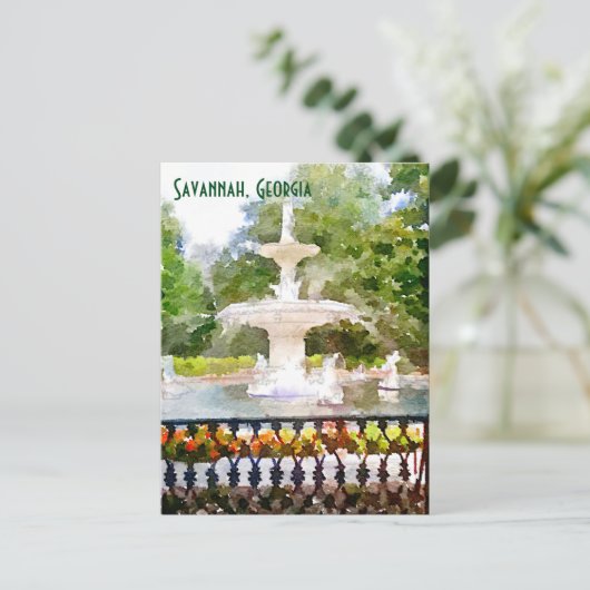Forsyth Fontein in Savannah GA Waterverf Afdrukken Briefkaart (Staand voorkant)