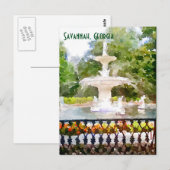 Forsyth Fontein in Savannah GA Waterverf Afdrukken Briefkaart (Voorkant / Achterkant)