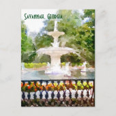 Forsyth Fontein in Savannah GA Waterverf Afdrukken Briefkaart (Voorkant)