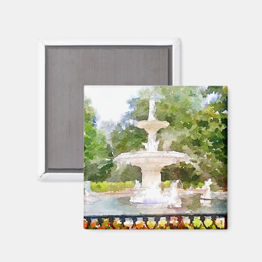 Forsyth Fontein in Savannah GA Waterverf Afdrukken Magneet (Voorkant / Achterkant)