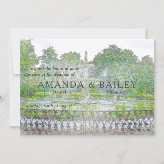 Forsyth Fontein Waterverf Savannah GA Kaart (Voorkant)