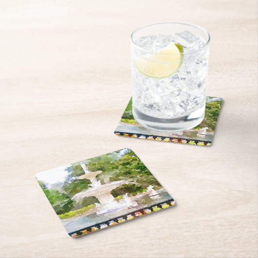 Forsyth Fountain in Savannah GA Waterverf Print Kartonnen Onderzetters (Insitu)