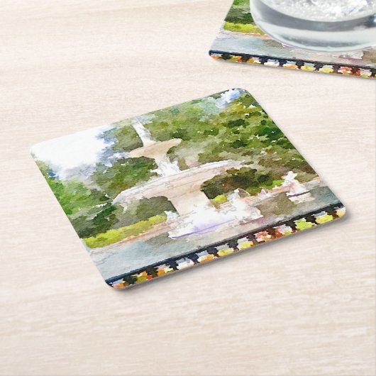 Forsyth Fountain in Savannah GA Waterverf Print Kartonnen Onderzetters (Schuin)