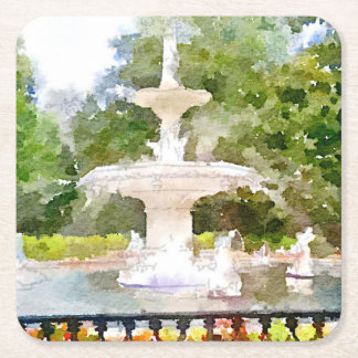Forsyth Fountain in Savannah GA Waterverf Print Kartonnen Onderzetters