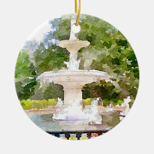 Forsyth Fountain in Savannah GA Waterverf Print Keramisch Ornament (Voorkant)