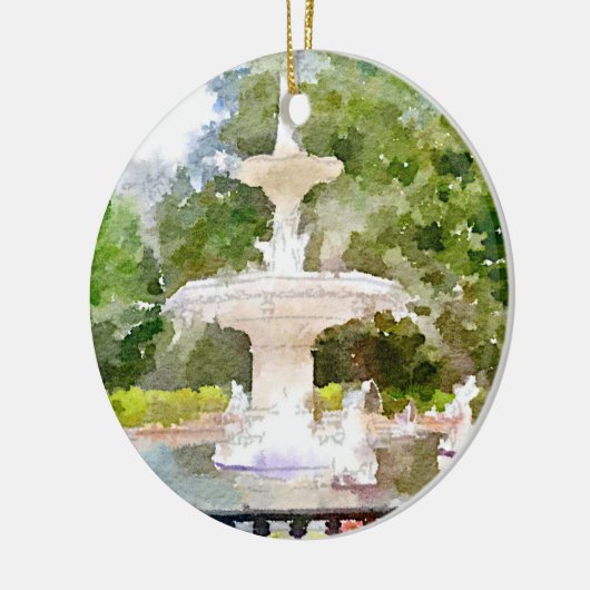 Forsyth Fountain in Savannah GA Waterverf Print Keramisch Ornament (Links)