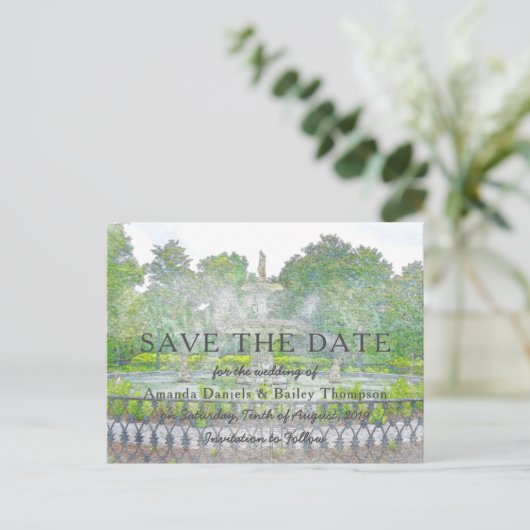 Forsyth Fountain Waterverf Savannah Save the Date Briefkaart (Staand voorkant)
