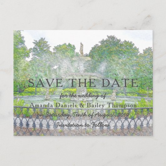 Forsyth Fountain Waterverf Savannah Save the Date Briefkaart (Voorkant)