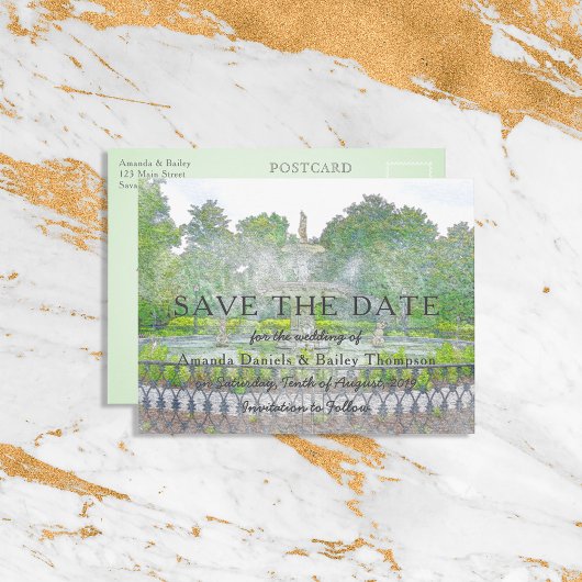 Forsyth Fountain Waterverf Savannah Save the Date Briefkaart
