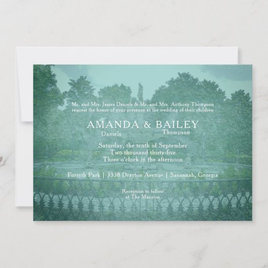 Forsyth Park Fontein Savannah GA Bruiloft Kaart (Voorkant)