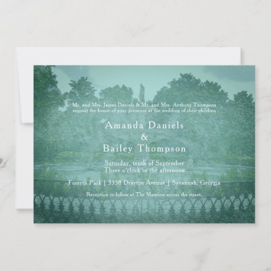 Forsyth Park Fontein Savannah GA Bruiloft Kaart (Voorkant)