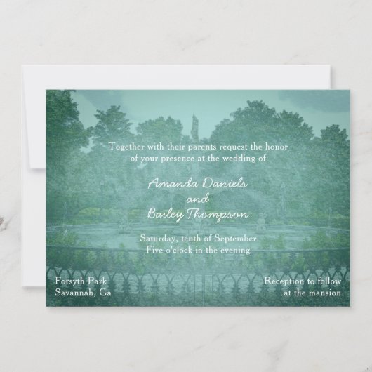 Forsyth Park Fontein Savannah GA Bruiloft Kaart (Voorkant)