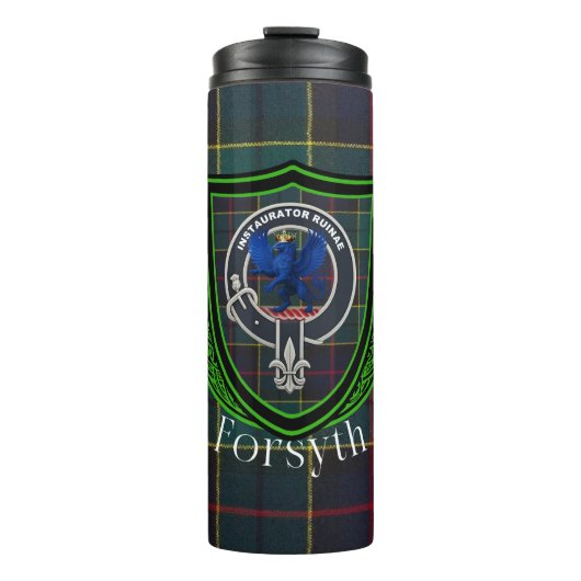 Forsyth Schotse Clan Tartan & Crest Thermosbeker (Voorkant)