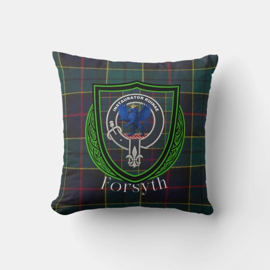 Forsyth Schotse Clan Tartan & Wapen Kussen (Voorkant)
