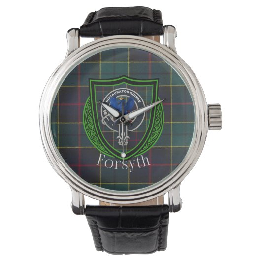 Forsyth Schotse Clan Tartan & Wapenembleem Horloge (Voorkant)