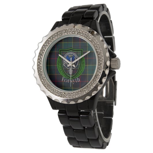 Forsyth Scottish Clan Tartan & Crest Horloge (Gekanteld)
