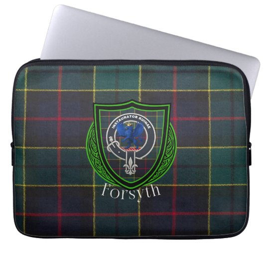 Forsyth Scottish Clan Tartan & Crest Laptop Sleeve (Voorkant)