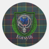 Forsyth Scottish Clan Tartan & Crest Ronde Sticker (Voorkant)