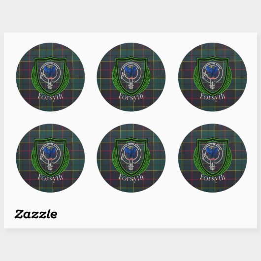 Forsyth Scottish Clan Tartan & Crest Ronde Sticker (Vel)