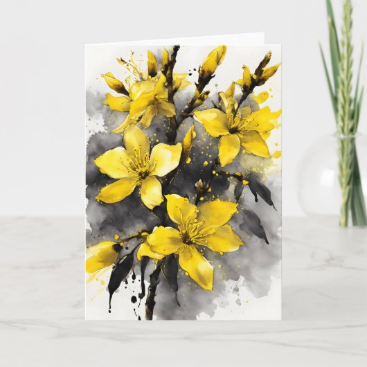 Forsythia - Watercolor bloemen Kaart (Voorkant)