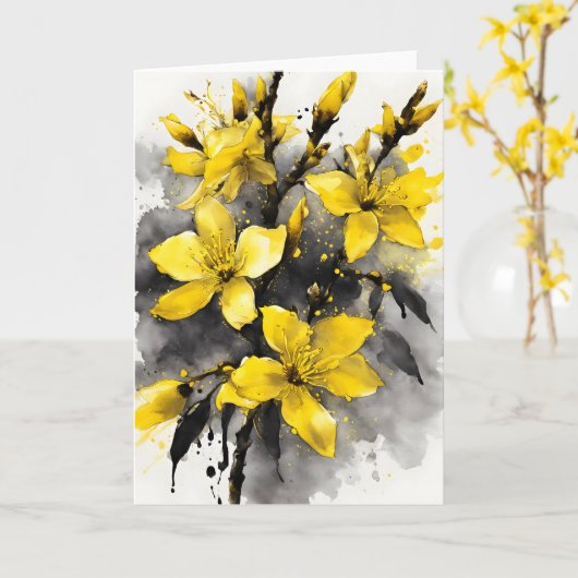 Forsythia - Watercolor flowers Kaart (Gele Bloem)