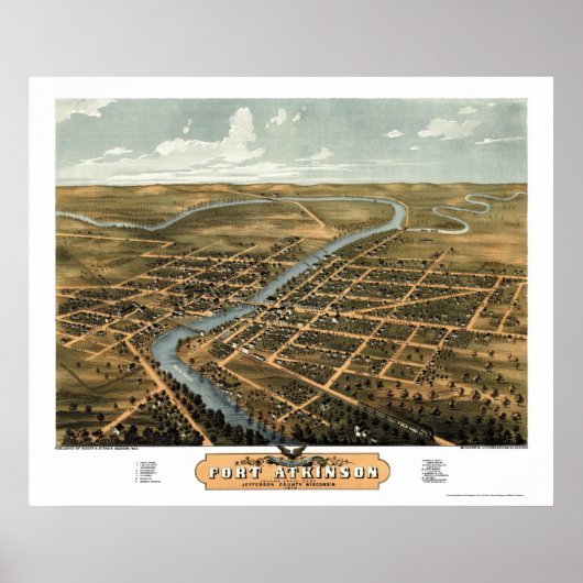 Fort Atkinson, WI Panoramic Map - 1870 Poster (Voorkant)