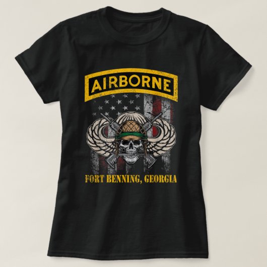 Fort Benning GA US Airborne Paratrooper Div Veter T-shirt (Design voorkant)