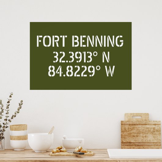 Fort Benning Latitude Lengtegraad Poster (Keuken)