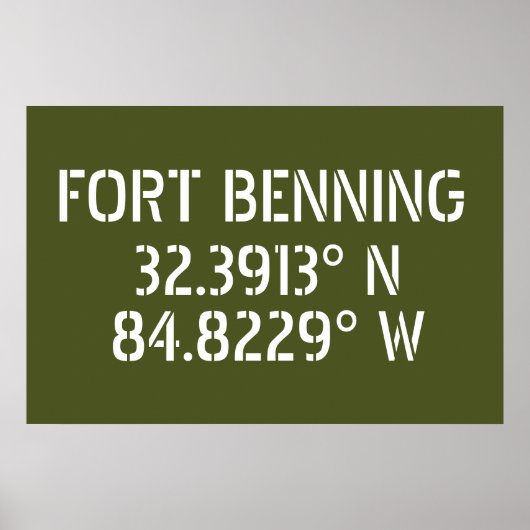 Fort Benning Latitude Lengtegraad Poster (Voorkant)