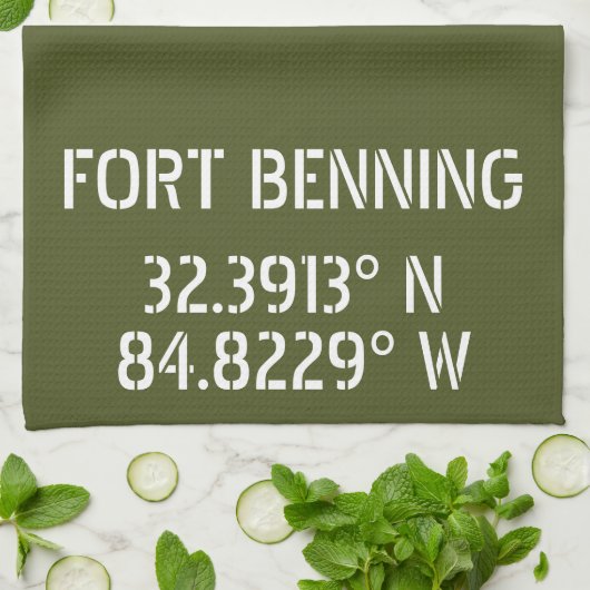 Fort Benning Latitude Lengtegraad Theedoek (Gevouwen)
