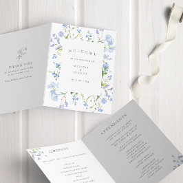 Fort blauw Waterverf Floral Wedding vouwd Programma