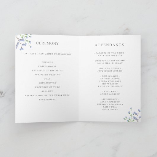 Fort blauw Waterverf Floral Wedding vouwd Programma (Binnen)