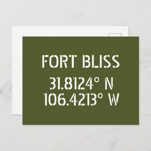 Fort Bliss Latitude Longitude Briefkaart (Voorkant / Achterkant)