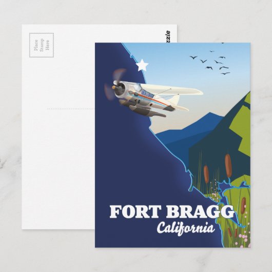 Fort Bragg California-kaart Briefkaart (Voorkant / Achterkant)