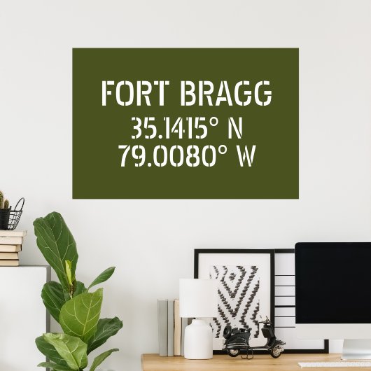 Fort Bragg Latitude Lengtegraad Poster (Thuiskantoor)