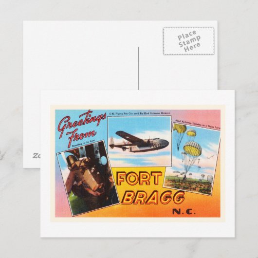 Fort Bragg North Carolina NC Old  Briefkaart- Briefkaart (Voorkant / Achterkant)