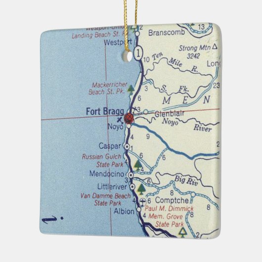 Fort Bragg Retro Map Keramisch Ornament (Links)